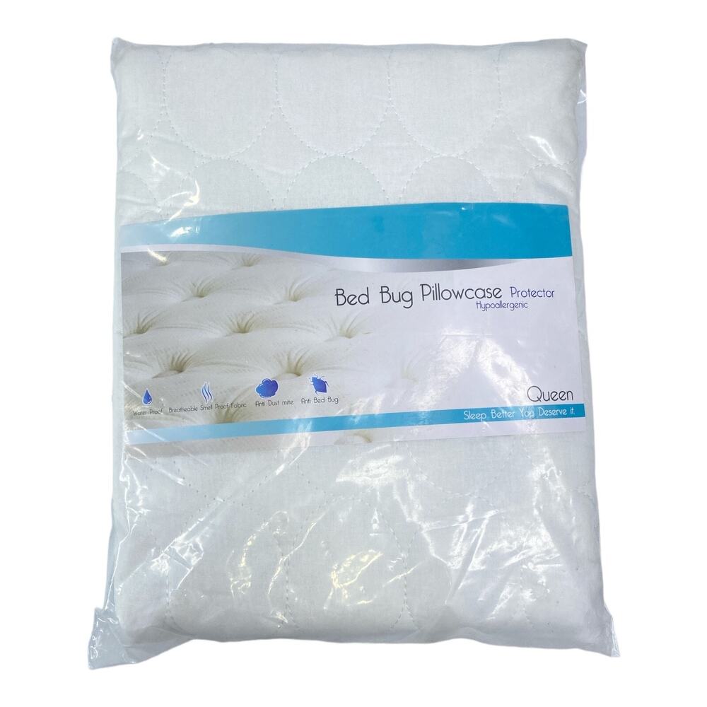 White Queen Sized Bed Bug Pillowcase Protector Hypoallergenic